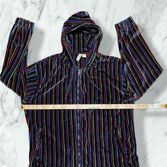 GODBODY Velour Striped Black Red Green Blue Striped Full Zip Hoodie Oversize XXL - Picture 1 of 8